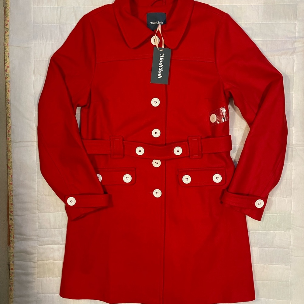 ModCloth Count Me In Wool-Blend Car Coat Red Sz M